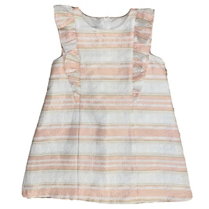 Pippa & Julie Textured Ruffle White Dress Pink Gold Stripes Girl's Size 4 / 4T - Picture 1 of 11