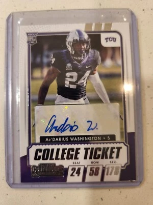 2021 Contenders Draft #289 Ar'Darius Washington TCU Ravens Rookie Auto - Image 1 of 2