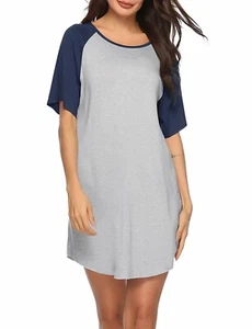 LADIES SHORT SLEEVED NIGHTIE NIGHTDRESS NIGHTSHIRT. GREY & BLUE. LARGE - Picture 1 of 6