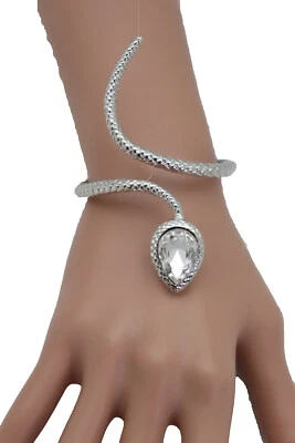 Women Fashion Jewelry Snake Bracelet Silver Metal Elegant Party Look Wrap Around - Image 1 of 4