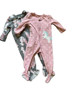 Unicorn & Poodle CARTERS Footed Pajamas Fleece Long Sleeve 18 Months Girls Pink - Picture 1 of 6