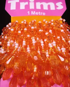 Beaded Trim 1m Orange Faceted Drops Beads Lampshades Costumes - Picture 1 of 2