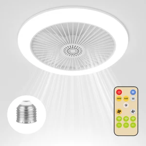 LED Deckenventilator E27 30W Licht Dimmer 3 Geschwindigkeiten Innen Fernbedienung - Bild 1 von 8