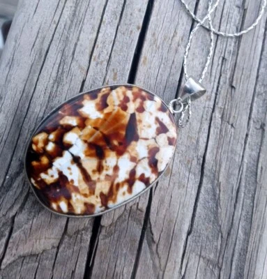 Collar colgante con dije de ágata a rayas marrón y blanco joyería boho Foto 1 de 4