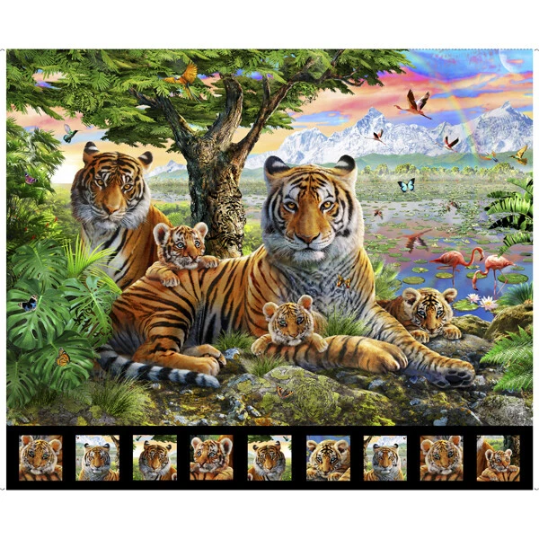 Tela digital de algodón QT 36"X44" panel Tiger Cubs Jungle Cat animales escénicos Foto 1 de 1