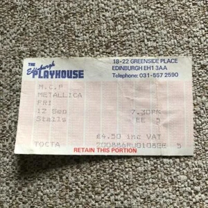 Metallica ticket Edinburgh Playhouse 12/09/86 Cliff Burton Damage Inc tour - Picture 1 of 1