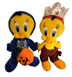 Warner Bros Tweety Bird Halloween & Thanksgiving 2 Plush Stuffed Skelton Indian - Picture 1 of 4