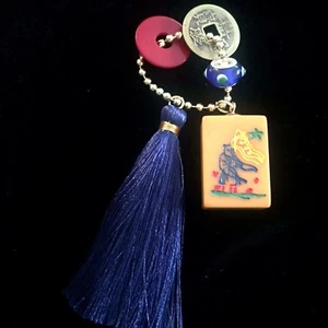 Vtg Key Chain Mahjong Mahjongg Flower Tile Sterling Silver Bead - Picture 1 of 2