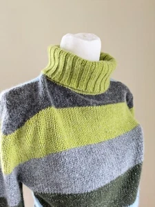 Vintage 90s Chunky Knit Sweater M Turtleneck Striped Glitter Grunge Academic - Picture 1 of 14