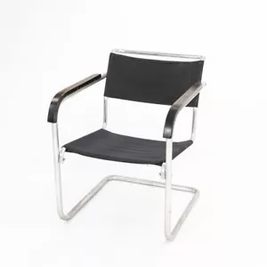 1940s Marcel Breuer for Thonet B34 Dining Arm Chair in Black Canvas and Chrome - Picture 1 of 12