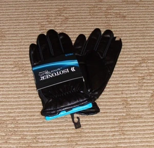Isotoner SmarTouch Tech Black Large Men's Faux Leather Gloves Sherpasoft Lining - Picture 1 of 4