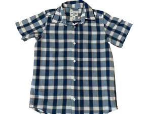 CHILDREN'S PLACE Blue & White Check Print Short Sleeve Button Front Shirt Sz 7-8 - Picture 1 of 3