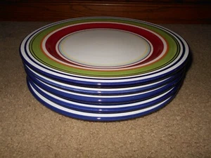 Pottery Barn Espadrille Stripe Dinner Plates (Set of 5) Hand Painted 12 1/2" XL - Picture 1 of 3