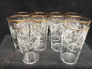Vtg BARTLETT COLLINS GRAPE LEAF GOLD RIM 8 oz TUMBLERS Drinking Glasses x 10 - Picture 1 of 6