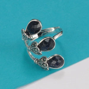 A22 Journey Ring Three Droplets From Blue River Marcasite Silver 925 Adjustable - Imagen 1 de 10