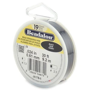 Alambre de cuerda de cuentas flexible Beadalon 19 hebras negro, 0,024 pulgadas, carrete de 30 ft - Imagen 1 de 1