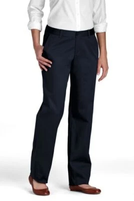 Lands End Girls Plain FrontStretch Chino Pants ClassicNavy 7 Unhemmed NWOT (528) - Image 1 of 4