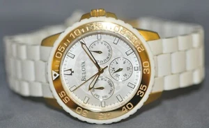 Bulova Ladies Silver Dial White Rubber Watch 98N102 - Picture 1 of 5