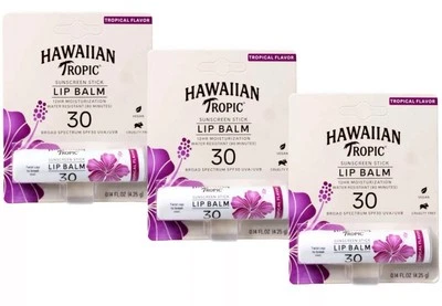 3 - HAWAIIAN TROPIC - Bálsamo labial protector solar 0,14 oz SPF30 sabor tropical Chapstick Foto 1 de 4