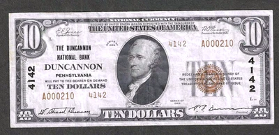 1929 $10 DUNCANNON NATIONAL BANK PENNSYLVANIA ~ PERRY COUNTY ~ CHOICE XF - Image 1 of 2