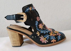 Bestickte Blumen Blockabsatz Damen-Booties 10 hoher Absatz schwarz bunt Markenlos - Bild 1 von 4