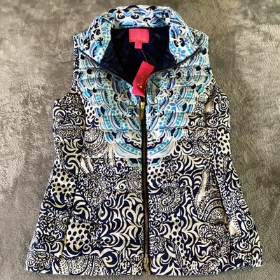 Colete Feminino Lilly Pulitzer Noella Maré Média Alta Azul Marinho Perfeito Conjunto Acolchoado - Imagem 1 de 4