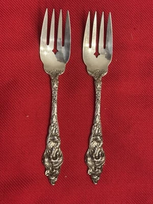 2 REED & BARTON LES SIX FLEURS STERLING SALAD FORKS 6 1/4” LONG PAT. 1901 - Image 1 of 4