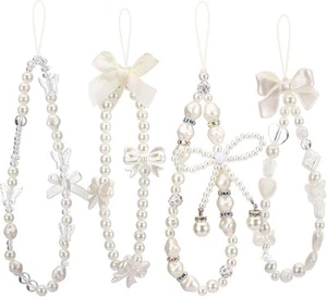 Draupnir Phone Charms Strap, Butterfly Bow Knot Beaded Bracelet white  - Picture 1 of 7