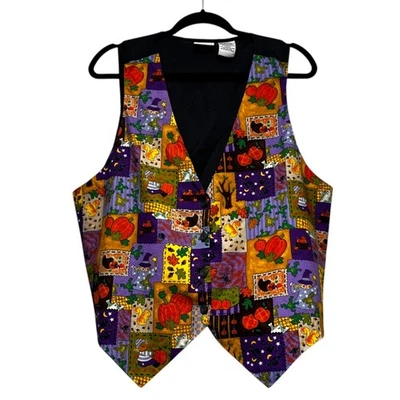 VTG 90s Basic Editions Halloween Patchwork Granny Teacher Vest 1X Thin Material - Image 1 of 4
