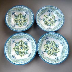 4 pc Melamine Salad Cereal Bowl Blue Green Floral RV Picnic Outdoor Medallion - Picture 1 of 4