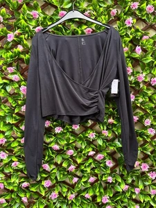 GAP Breath Faux Wrap Jersey Long Ruched Sleeve Crop Top Size M New - Picture 1 of 5