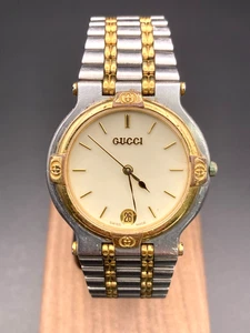 [Exc+5] Gucci 9000M Herren Vintage Uhr Gold Zifferblatt Datum Quarz Unisex Japan - Bild 1 von 17