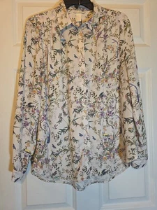 H&M Größe 14 Bluse Knopfleiste Blumen Vogel Schmetterling - Bild 1 von 7