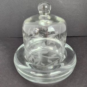 Vintage Miniature Glass Domed Butter Dish Etched Butterflies Vines Votive Candle - Picture 1 of 12