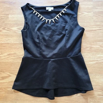 NWT! Womens Top Bisou Bisou by Michele Bohbot - Black - Stone Embellish - Size S — 第 1/4 张图片