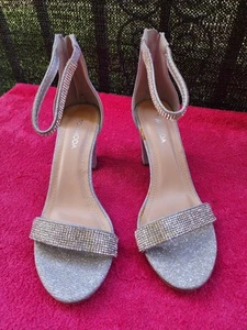 Top Moda Women's Silver Rhinestone Heels Shoes Party Sparkling Gliter - Size 8 - Picture 1 of 9