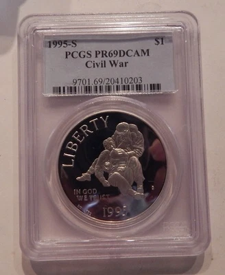 1995 S PCGS PR 69 DCAM Civil War 1 Dollar $1 Commemorative - Image 1 of 2