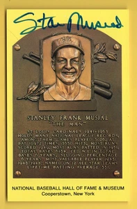 Deceased HOFer STAN MUSIAL  Autograph Yellow HOF Plaque Postcard JSA Certified - Picture 1 of 3