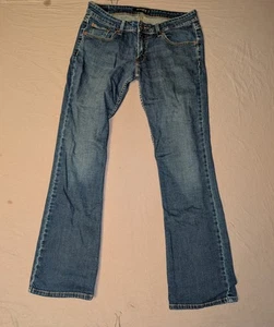 Levis 524 Jeans Womens 11 Medium Blue Too Superlow Flare Bootcut Denim Pants - Picture 1 of 8