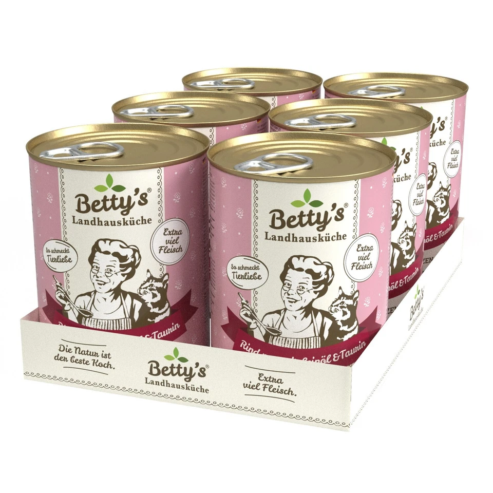 Betty`s Landhausküche Katze Rind pur mit Leinöl 6x 400g Ds. (8,13€/1kg) - Bild 1 von 1