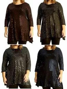 Womens Plus Size Top Ladies Dot Foil Swing Style Skater Tunic Party Wear - Picture 1 of 14