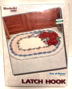 Vintage Wonderart by Caron Trio of Roses Floral Latch Hook Oval Rug Kit 20"x27" - Picture 1 of 7