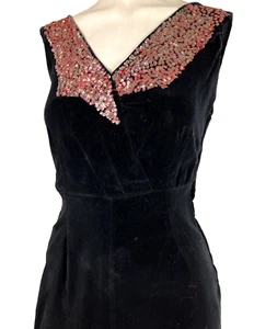Vintage 1930s Velveteen And Sequined Cocktail Dress Tall Length 30s - Picture 1 of 5