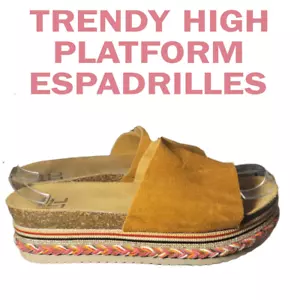 HIGH PLATFORM ESPADRILLES SANDALS SLIDES. SUEDE. - Picture 1 of 5