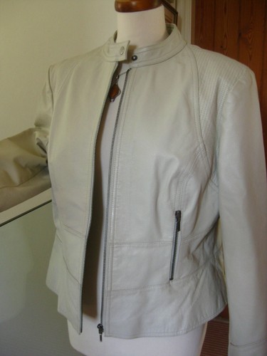 OFF WHITE NEXT Giacca da motociclista in pelle 16 14 bianco avorio vero cappotto da corsa corto morbido vero