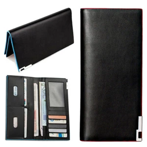 Men Women Bifold Leather Long Wallet Credit Card Holder Pocket Purse Checkbook - Picture 1 of 20