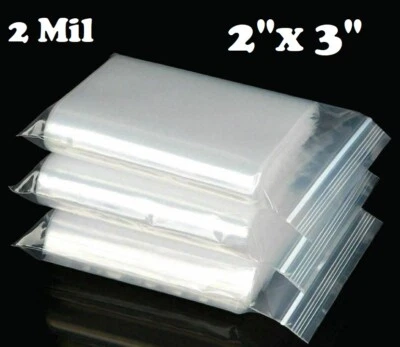 2"x 3" ZIP SEAL BAGS CLEAR 2 MIL PLASTIC RECLOSABLE LOCK MINI BAGGIES 2MIL - Image 1 of 4