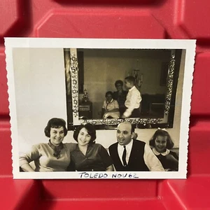 Family Sitting On A Couch For Photo B 4 1/8 x 3 1/8 Photograph Vintage 1960s - Picture 1 of 2