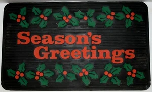 Seltene Vintage Season's Greetings Gummi Fußmatte mit Stechpalmenblättern & Beeren 17 x 28 - Bild 1 von 2