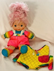 Vintage 1983 Rainbow Brite Plush Doll Tickled Pink Baby with Carrier Mattel - Picture 1 of 13